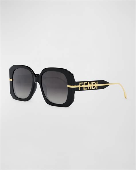 Fendi Oversized Logo Square Acetate & Metal Sunglasses